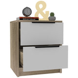 Kaia Nightstand , End Table, Side Table Two Drawers, Metal Handle -White / Pine B20092066