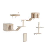 ZNTS Wall-mounted Cat Tree, Cat Furniture with 2 Cat Condos House, 3 Cat Wall Shelves, 2 Ladder, 1 Cat W2181P153126