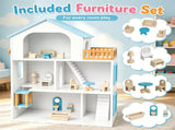 3-Floor Wooden Dollhouse for Kids, 5 Play Areas Pretend Play House with Movable Elevator & Stairs, 12701287