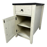 Farmhouse End Table Bedside Table with Charging Station,Night Stand with Barn Door and Drawer, W1412P230408
