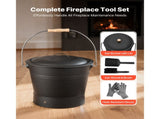 Ash Bucket Set with Lid, Shovel, Broom, and Gloves, Metal Charcoal Container for Fireplace and Fire 76928282
