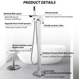 Bathroom Freestanding Waterfall Tub filler Matte Black Floor Mount Faucet with Hand Shower W1224105987