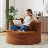 Compressible Corduroy Round Chair with Cushioned Backrest - Modern Comfort Seating for Living W2339P323623