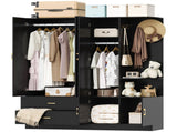 Wardrobe with 5 Doors 2 Drawers 2 Open Shelves Particleboard Unit with 1 Mirrored Door and 4 Hooks 31107495