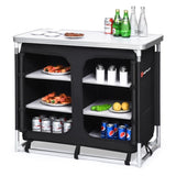 Black Camping Kitchen Table with Storage Shelves 09516532