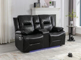 2 Seater Home Theater Recliner Manual Recliner Chair with a LED Light Strip Two Cup Holders and a WF323622AAB