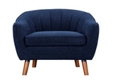 Mid-Century Modern Accent Chair 1pc Blue Chenille Fabric Upholstered Channel Stitched Back Brown B011P182507