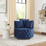 Velvet Upholstered Swivel Chair for Living Room, with Button Tufted Design and Movable Wheels, W487124835