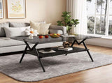 Rectangle Coffee Table with Tempered Glass top and Black MDF Shelf, Modern Table for Living Room, W241142567