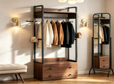 Freestanding Clothes Rack with 2 Drawers and 6 Hooks 82346285