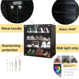 4 Layers Black Shoe Cabinet with Glass Door and Glass Layer Shoes Display Cabinet with LED light W2139134910