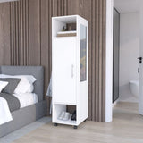 Cluster 63" Tall Wardrove One-Door Cabinet with Mirror, Three Shelves, Casters and Hanging Rod, B200P240238