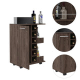 Bar Cart, Two External Shelves, Four Casters, Six Built-in Wine Rack, Single Door Cabinet -Dark B07091829