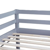 Twin Low Loft Bed with Slide, Ladder, Safety Guardrails, Rubber Wood Twin Loft Bed,Grey W504P218522