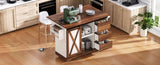 K&K 55.5" Farmhouse Kitchen Island with Drop Leaf, Kitchen Storage Island with Barn Door, Power N707P288229W
