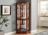 6 Shelf Lighted Corner Curio Cabinet with Adjustable Tempered Glass Shelves and Mirror Back, Oak W1693P170925
