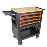 4 DRAWERS MULTIFUNCTIONAL TOOL CART WITH WHEELS AND WOODEN TOP-ORANGE W1102111186