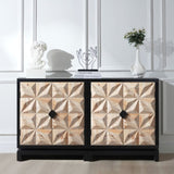 3D Geometric Carved Double-Door Cabinet Manufactured Wood Storage Cabinet, Modern Decorative W2729P199004