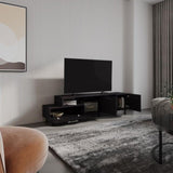 Athol 69" Wide Two-Tier Tv Stand Black with one pull-down door cabinet, one double-door cabinet and B070P264146