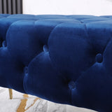 Sira Velvet Button Tufted Bench with Gold Metal Legs, Blue T2574P164597