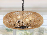 Farmhouse Rattan Pendant Lights, 15.7" 4-Light Boho Chandelier Light Fixture, Wicker Hand Woven W2738P185429