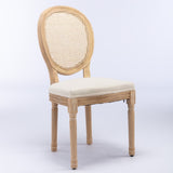 A&A Furniture,French Style Solid Wood Frame Antique Painting Linen Fabric Rattan Back Dining W1143141068