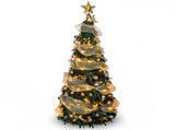 6FT Green Telescopic Christmas Tree with Gold Ribbon, Gold & Silver Ornaments, Bead Chain, PVC, 150 90389719