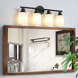 Modern 4-Light Vanity Bathroom Mirror Light, Frosted White Glass with Black Iron Frame, Contemporary W1340P206693