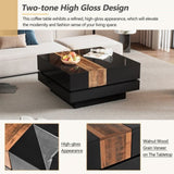 ON-TREND 31.4'' x 31.4'' Square Coffee Table with Sliding Tabletop, High Gloss Center Table with N721P180696B