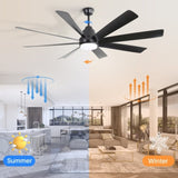 72 Inch Large Ceiling Fans with Lights and Remote Control 6 Wind Speed DC Motor Black for Living W934P230674
