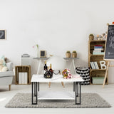 Coffee Table, 2 Layers 1.5cm Thick Marble MDF Rectangle 39.37" L Tabletop Iron Coffee Table , Dining 83238180