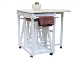 Foldable With Wooden Handle Semicircle Dining Cart With Round Stools White 37144410