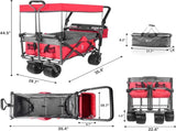 Collapsible Wagon Heavy Duty Folding Wagon Cart with Removable Canopy, 4" Wide Large All Terrain 45874438
