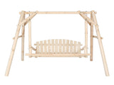 6.5ft Hardwood Patio Garden Outdoor Porch Swing with Stand, Rustic Loveseat Swing Chair for 2 88302644