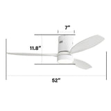 52 Inch Flush Mount Solid Wood Ceiling Fan With 6 Speed Remote Control Reversible DC Motor For Home W882P294267