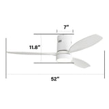 ZNTS 52 Inch Indoor Outdoor Ceiling Fan Solid Wood Fan Blade Noiseless Reversible Motor Remote Control W934P147089