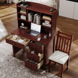 Vintage 40'' Home Executive Desk and Upholstered Chair Set with Bookshelf, Computer Desk with Four N733P272894P
