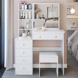 37" Middle Size Left Bedside Cabinet Vanity Table Cushioned Stool, Extra Large Right sliding W3258P293197