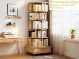 6 Tier Rotating Bookshelf, 360&deg Display Round Spinning Bookshelf with Wheels and Drawer, W3204P309484