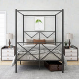 Metal Canopy Bed Frame, Platform Bed Frame with X Shaped Frame Full Black W84041891