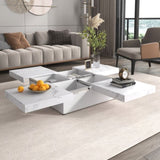 Square Marble Veneer Coffee Table Sliding Top with Storage in White 39.4'' WF322094AAK
