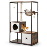 Stylish Wood-Metal Cat Tree - 33 lbs Per Layer Capacity, 2 Private Condos 2 Relaxation Platforms, 00410945