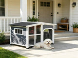 Large Dog House Cabin-Style Wooden Pet Shelter with Openable Roof And Giant Window Gray 82165774
