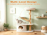 41 Inch Solid Pear Wood Tree Tower Multi-Level Vertical Playground with Plush Top Perch Private 08780326