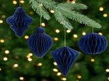 Accordion Honeycomb Foldable Paper Christmas Ornaments - 4" - Navy Blue - Set of 4 88387804