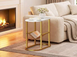 2-Tier Industrial Oval End Table with Mesh Shelf, Narrow Side Table for Living Room Bedroom, 11396266
