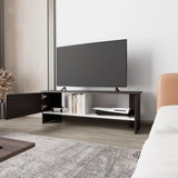 Walnut and White Entertainment Center with a Door and Open Storage B062P290231