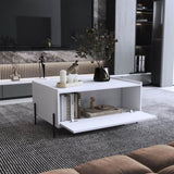 ZNTS Coffee Table 15.6" H, 1 shelf, 4 legs, White B097P250876