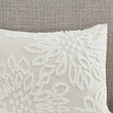 3 Piece Tufted Cotton Chenille Floral Comforter Set Off-White King/Cal King B035128916