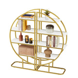 4 Tiers Home Office Open Bookshelf, Round Shape, Different Placement Ways, MDF Board, Gold Metal WF300940AAK
